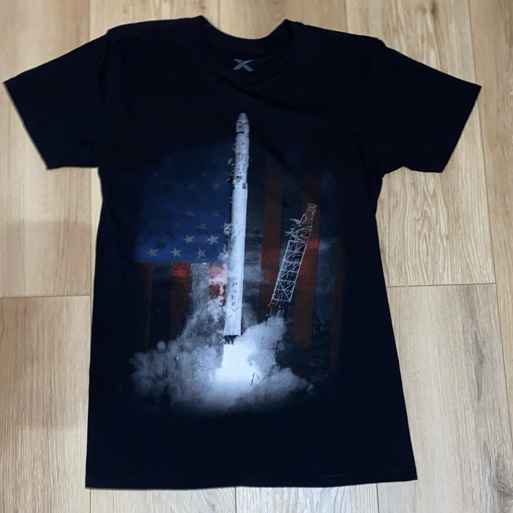 Black Short Sleeve Tee with Space-Themed Design